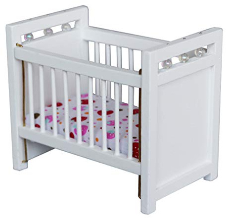 1:12 Scale Dollhouse Mini Crib: Wooden Baby Doll Crib for Dollhouse - Adorable Doll House Accessories and Furniture - Mini Baby Bed Cradle for Miniature Furniture 1 12 Scale 4.40 * 3.93 inches