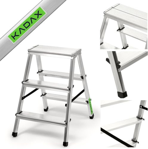 KADAX Escabeau en Aluminium avec Marches Antidérapantes et Conception Pliable pour Un Stockage et Un Transport Faciles, Échelle Légère (3 Marches)