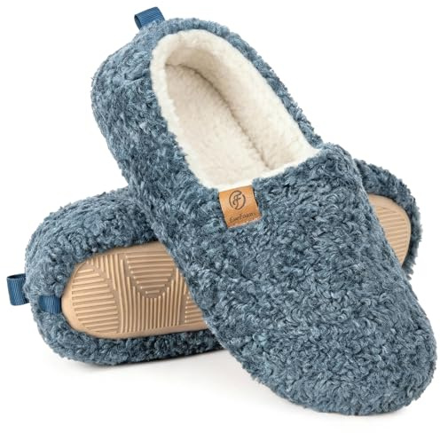 EverFoams Women’s Soft Curly Full Slippers Memory Foam Lightweight House Shoes Cozy Loafer with Polar Fleece Lining Blue,8.5 US