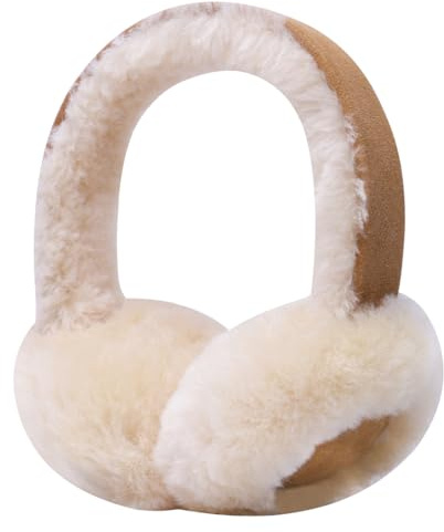 Harssidanzar Cache‑oreilles classiques d'hiver unisexe, en peau de mouton, pliables, pour l'extérieur et le ski HU301EU,Chameau