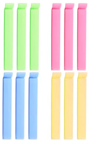 JRYXDS 12 Piezas Sellado Clip Plástico Alimentos Clips Cierre Comida Clips Reutilizable Para Embalaje De Cocina Caramelos Aperitivos (Verde, Rosa, Amarillo, Azul)
