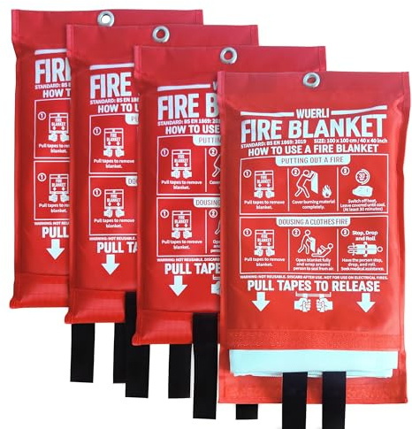 WUERLI Fire Blanket for Home and Kitchen,40 x 40,4 Pack,Emergency Fire Blanket