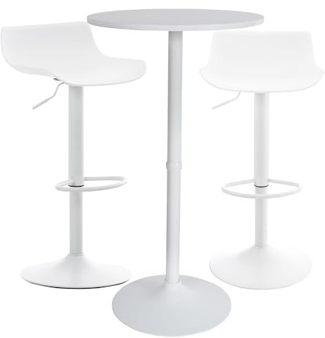 CLP Bartisch-Set Fernie I Runder Stehtisch Und 2X Barhocker Mit Kunststoff-Sitz, Farbe:weiß