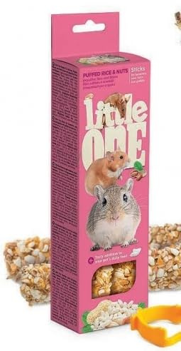 Little One Stick | Snack per Roditori | Conigli | Cincillà | Degus | Porcellini | Confezione 6 x 2 x 60 gr (Riso Gonfiato E Frutta Secca)