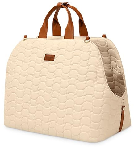 ALLSOPETS Dog Bag Breathable Cat Handbag Pet Carrier Shoulder Bag Dog Car Seat with Safety Leash and Pockets Traveling Pets Tote Purse for Small Dogs Puppies Cats Khaki