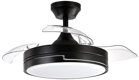 Eden pulse Deckenventilator, 48 W, 4800 lm, Schwarz, 3 ausklappbare Flügel, 3 Temperaturen, Fernbedienung, 34,5/47 x 41/91 cm