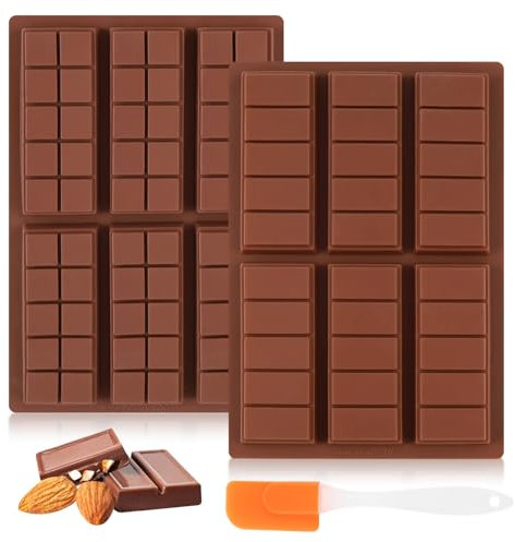 2 Stück Schokoladenform Silikon für 6 Tafeln Schokolade Schokoladenformen Schokoladentafel Form Mit Spachtel, Antihaft BPA-frei Chocolate Mold für Schokolade Praline Süßigkeiten Energieriegel