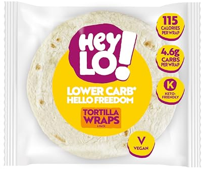 HeyLO Low-Carb Wraps – Soft & Malleable 4.6g Carbs Per Wrap – High-Protein & Fibre for Keto Snacks or Meals – Low Calorie Snacks Freezer-Friendly & Versatile (6 Wraps)