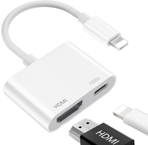 Lightning HDTV Adapter【Apple MFi Certified】, HDTV Adapter für iPhone iPad 1080P, Video Audio Sync Bildschirm Konverter, HDTV Kabel Verbinder Kompatibel mit TV/HDTV/Monitor/Projector