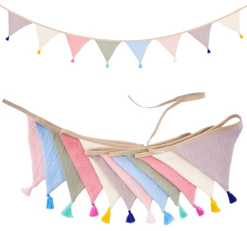 G2PLUS 2.8M Ghirlanda Nappe Bandierine Triangolo Stoffa Baby Bandierine Grigio e Rosa Festoni Primavera Tessuto per Cameretta dei Bambini Festa di Compleanno