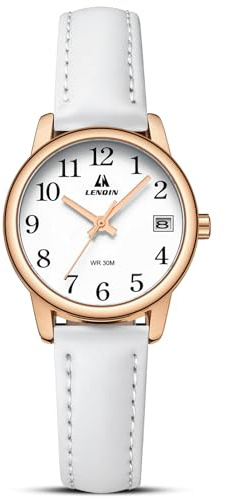 LN LENQIN Uhr Damen Armbanduhr Damen Uhr mit Großen Ziffern Analog Quarzuhr für Frauen mit Lederband