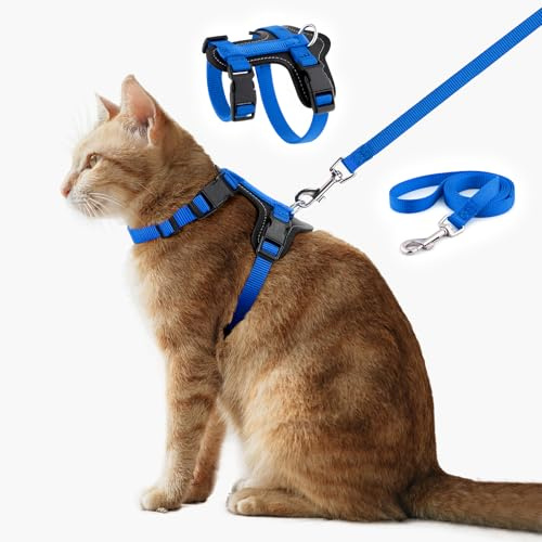 Plutus Pet Adjustable Cat Harness and Lead Set, with Leather Trim
