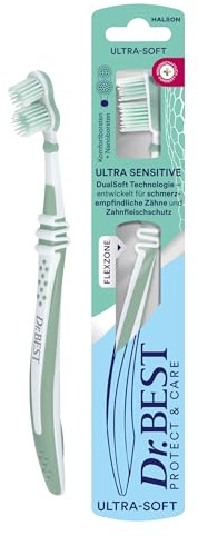 Dr.BEST Ultra Sensitive Zahnbürste, Ultra-Soft (1 Stück), mit DualSoft Technologie: spezielle Kombination aus ultra-sanften Nanoborsten und hauchfeinen Komfortborsten für schmerzempfindliche Zähne.