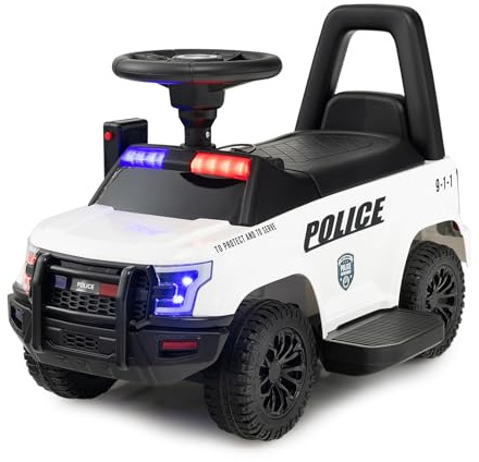 SOARS Voiture électrique de police pour enfant, 6 V, avec sons de sirène, mégafone, feu d'avertissement, avec pédales, pour garçons et filles à partir de 1 an (blanc)