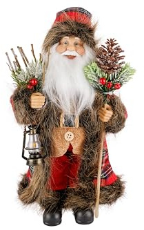 Cosy Home Figura de Papá Noel de poliéster, Color Rojo y Verde, 20 x 13 x 31 cm