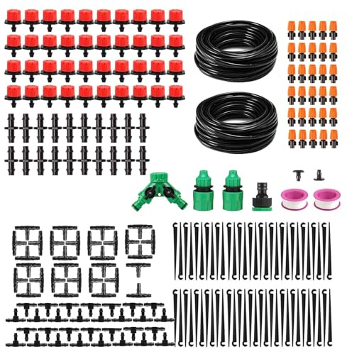 HAXIHA 220PCS Kit per Irrigazione a Goccia,Impianto Irrigazione Giardino,20M+20M Tubo Irrigazione,DIY Set di Irrigazione Automatica Regolabile per Giardino Piante,Serra,Orto Impianto Prato
