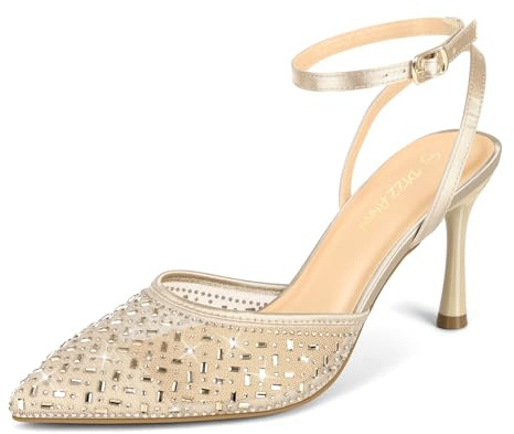 PIZZ ANNU Tacones Mujer Zapatos Tacon Vestir Pitillos para Salon de Fiesta Destalonados y Comodos con Tira de Tobillo Ajustable Albaricoque EU 39