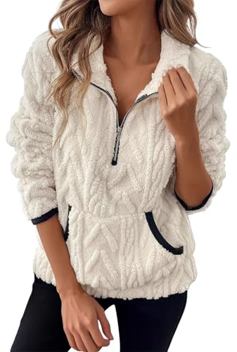 Couawaticy Women's Sherpa Fleece Pullover Half Zip Plush Teddy Fleece Sweatshirt with Pockets Cozy Oversized Winter Outwear for Fall and Winter 2025