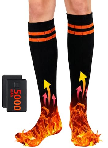 Calcetines Calefactables para Hombres | 5000 mAh Calentadores Medias Control por Aplicación | Calcetines De Esquí Calentados Recargables | para Senderismo Camping Invierno Clima Frío Running Esquí
