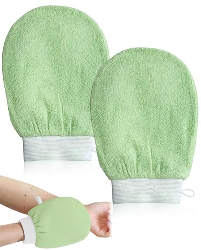 DAFNE 2 Pezzi Guanto Esfoliante Corpo, Guanto Esfoliante Coreano, Guanto Doccia, Esfoliante Scrub Corpo, Exfoliating Scrub Gloves, Spugne Doccia, Spugna Bagno Esfoliante Luffa Peeling (Verde)