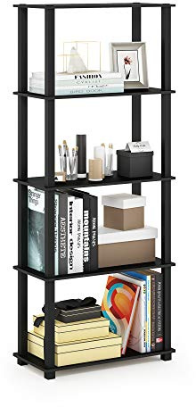 Furinno TURN-S-TUBE Book Shelf, 5-Tier Toolless Storage Shelves with Square Tubes, Shelving Unit for Organization and Storage for Living Room, Home Office, Americano