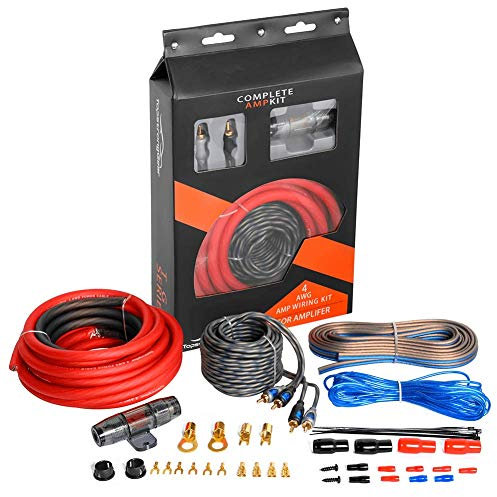 TOPSTRONGGEAR Kit d'ampli 4 GA – Kit de câblage d'amplificateur AWG pour caissons de basses de voiture, système audio, kit d'installation complet avec câble d'alimentation de 6,1 m, câbles RCA