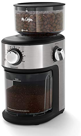 Mr. Coffee Burr Coffee Grinder Automatic Grinder with 18 Presets for French Press Drip and Espresso 18-Cup Capacity Stainless Steel