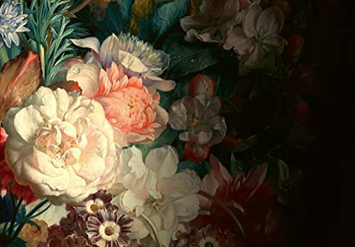 Fototapete Blumen Vintage Schwarz Pfingstrose Rosen Wohnzimmer Schlafzimmer Vlies Tapete Latexdruck UV-Beständig Geruchsfrei Hohe Auflösung Montagefertig (13924, V8 (368x254 cm) 4 Bahnen)