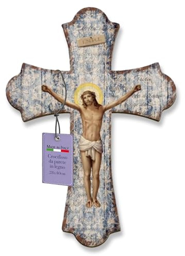 FRATELLI BONELLA - Crocifisso da Parete in Legno di Pioppo Raffigurante la Crocefissione di Gesù - Crocifisso Vintage 28x40 cm - Crocifisso Legno 100% Made in Italy