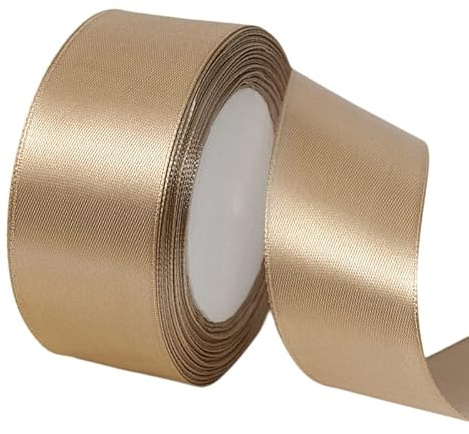 POPOYU Cinta de satén color dorado champán de 40 mm, tela de poliéster sólido de 23 m de ancho, cinta decorativa de satén de doble cara para envolver regalos, bodas, regalos florales y de Navidad