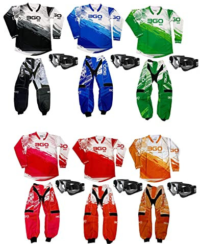 MOTORBIKE 3GO MX KIDS RACE SUIT New 2022 Motocross Motorcycle Quad Off Road Kart ATV Child MTB BMX Dirt Pit Bike Sports Racing Junior Pant Shirt Kit with X1K Black Goggles (Pink,11-13-26)