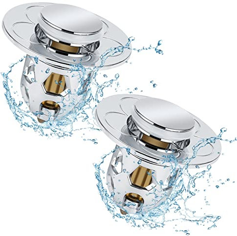2 Pezzi Tappo Lavandino Bagno, Lavabo Bagno Universale Pop up, Tappi per Lavandino Bagno, Tappo di Scarico in Metallo con 4 Anelli di Tenuta in Silicone per Ø 34-40mm Lavandini e Scarichi