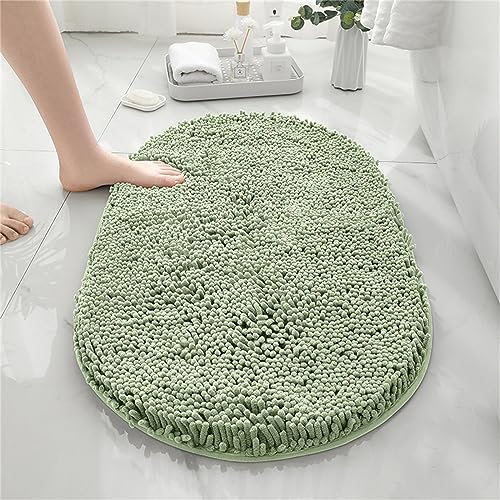 Mateju Chenille Badezimmerteppich rutschfest, Weich Elliptisch Badteppich Badematte Saugfähige Badvorleger Maschinenwaschbare für Badewanne Dusche Toilette (40 * 60CM,Hellgrün)