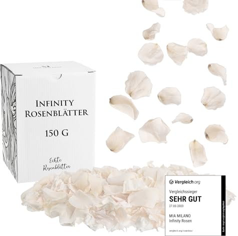 Rosenblätter Weiss getrocknet | Deko Geschenk für Sie | 150g Echte Rosenblüten ideal als Hochzeit Dekoration - 5 Jahre haltbar - Romantisches Geschenk für Frauen