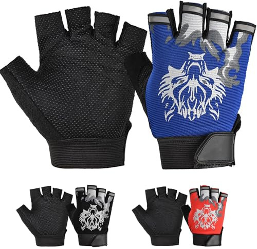 CubePlug Kids Boy Girl Cycling Climing Half Finger Gloves GEL Padded BMX Bike Fingerless [SPI] (Blue Wolf, XL)