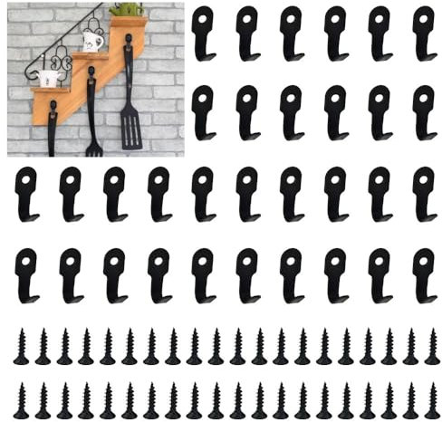 NAROSEBE 40 mini ganci da parete singoli in metallo, gancio nero con viti per camera da letto, soggiorno, cucina
