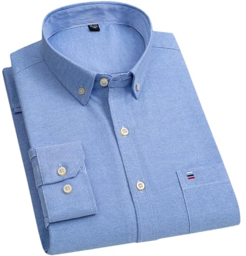 Camicie casual da uomo in cotone Oxford Business Solid Regular Fit manica lunga plaid camicia a righe