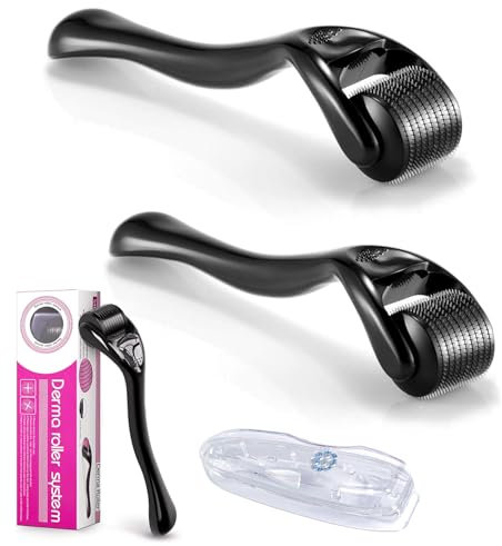 2 Stück 0.5mm Bartroller Mikronadelroller, Microneedling Roller mit 540 Nadeln, Beard Roller, Narbenroller, für Bartwachstum, Gesichtshautpflege, Anti-Aging, Anti-Falten