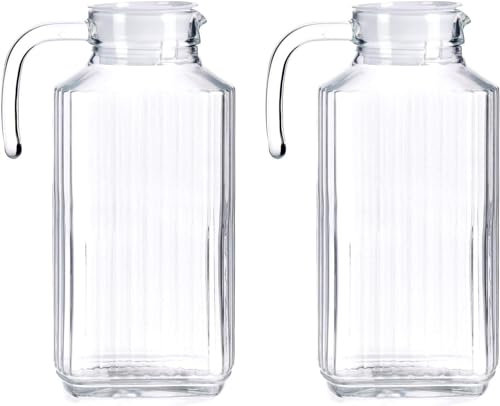 Jarras de Cristal con Tapa 1L y 2L - Jarras de Agua 2L y 1L Medida Universal Ideal para Neveras (Jarra 2L Pack 2 Uds)