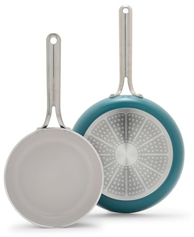 Greenpan Nova 2pc Frying Pan Skillet Set, Ceramic Nonstick, 8 and 10, Induction Suitable, Dishwasher Safe, Deep Teal