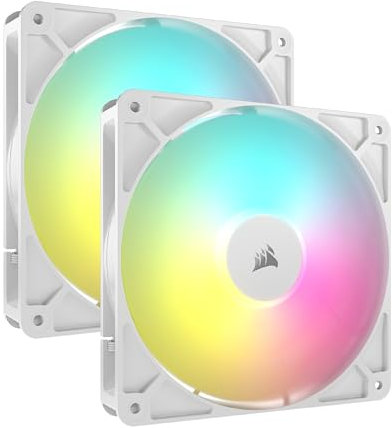 CORSAIR RS140 ARGB 140 mm PWM Ventiladores – Conexión en Cadena – Bajo Nivel de Ruido – Rodamiento de Cúpula Magnética – Paquete Doble – Blanco