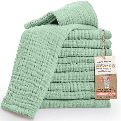 LAYNENBURG 10er-Set Premium Spucktücher Baby aus extra weichem Musselin - 100% Baumwolle - 30x50cm - Oeko Tex 100 - Musselin-tücher als Mulltücher, Mullwindeln oder Stoffwindeln (mintgrün)