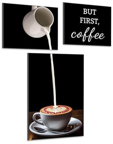 burkfeeg 3 Pezzo Quadri Moderni Caffè Cucina Stampa Artistica Vintage Con Sfondo Nero Tela Non Tessuta Coffee Bar Decorazioni Da Parete Soggiorno Corridoio Sala Da Pranzo Senza Cornice