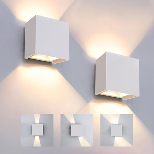 KICAAO 2 Pezzi Applique da Parete Esterno LED Lampada da Parete Interno Moderno Bianco,6W Luce Caldo 3000k, Lampada Muro IP65 Impermeabile Quadrata Alluminio Lampada (Bianco - 2PCS)