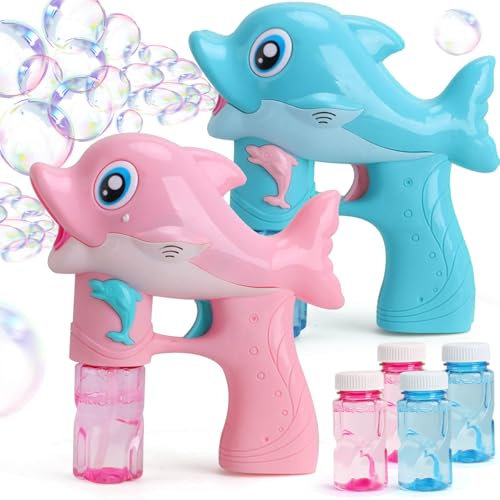 YOTOY 2 PCS Bubble Gun Toys for 3-8 Year Old Kids: Dolphin Bubble Machine Gifts for 3 4 5 6 7 8 Years Old Toddlers Birthday Party Toy for Babies Boy Bubble Blower Makers for Wedding Outdoor Activity