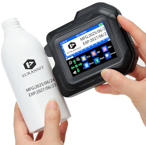 Eurannit Mini imprimante Portable E98, 12.7MM imprimante Jet d'encre avec écran Tactile 2.8, pour marquage sur Toutes Surfaces, Texte, Codes-Barres, numéros de lot, Logos, Dates
