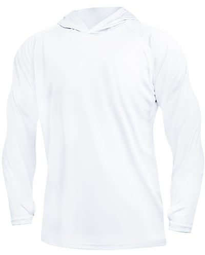 DiULi Protezione Solare Felpa da Uomo con Cappuccio, Magliette con Cappuccio da Uomo UPF 50+ a Maniche Lunghe, Protezione dai Raggi UV, per Pesca, Sport, Asciugatura Rapida, Bianco XL