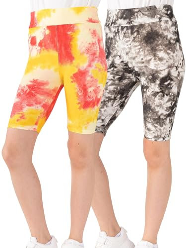 SOFTMILK 2 x High Waist Stretch Tie Dye Mädchen-Shorts, super weich, Sommer-Stil, Mädchen-Fahrradshorts für Yoga, Radfahren, Laufen als Geschenk, 2-teiliges Set, 5-6 Years