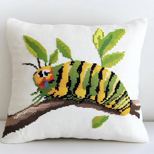 XDEGHUANGSS Kit completo di chiusura a gancio per cuscino, kit di produzione di federe per uncinetto per bambini adulti principianti, 43 x 43 cm, ciniglia di cartone animato