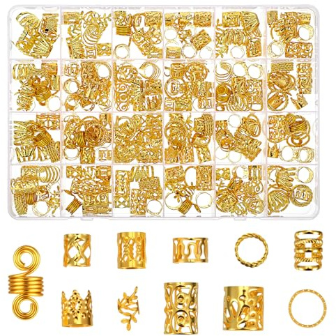 Hpmjz 290 Pcs Gold Hair Jewelry for Braids Loc Jewelry Hair Dreadlocks Metal Cuff Clips Charms Adjustable Gold Braids Rings Women Loc Charms for Dreadlock Accessory Decorations